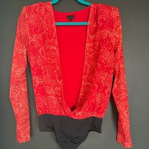 NBD snake skin print red bodysuit